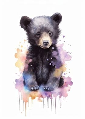 Watercolor Baby Black Bear