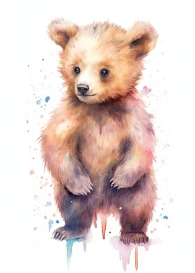Watercolor Baby Bear Cub