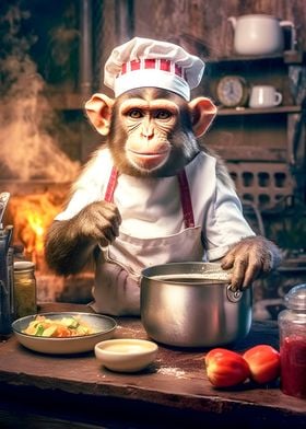 Monkey cooking kitchen