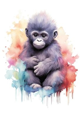Watercolor Baby Gorilla