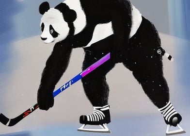 Panda playing Ice hockey