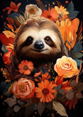 Orange Flowers and Sloth