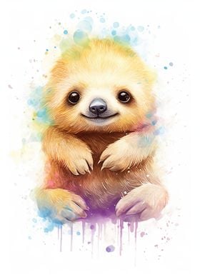 Cute Watercolor Baby Sloth