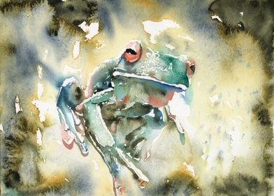 Watercolor painting frog