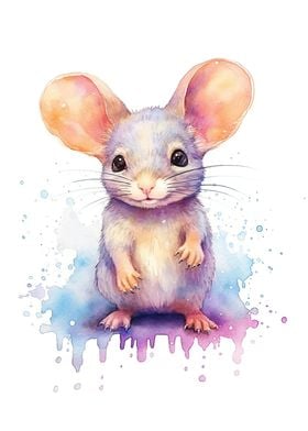 Cute Watercolor Baby Rat