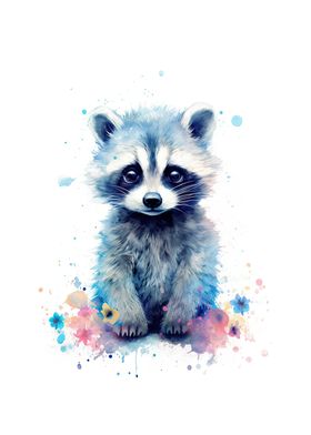 Watercolor Baby Raccoon