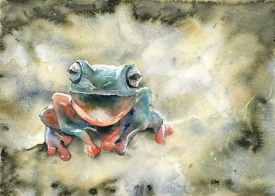 Watercolor painting frog