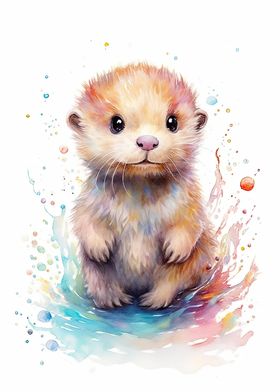 Cute Watercolor Baby Otter