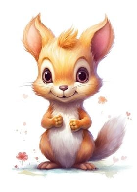 Watercolor Baby Squirrel