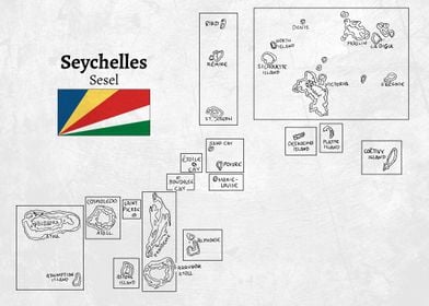 Handdrawn Seychelles Map