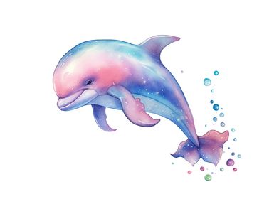 Cute Watercolor Baby Whale