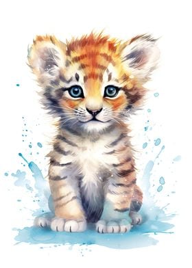 Cute Watercolor Baby Tiger