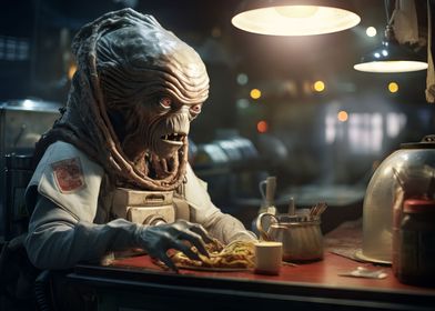 Alien Astronaut in diner