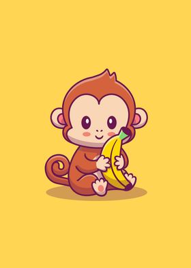 Cute Monkey Holding Banana