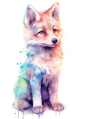 Cute Watercolor Baby Wolf