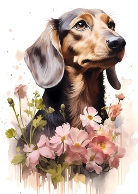 Floral Dachshund Portrait