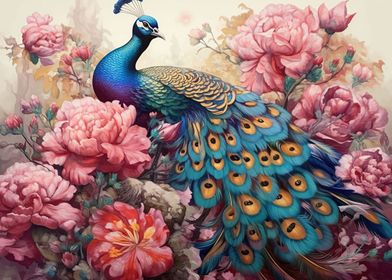 Bird Peacock And Peony