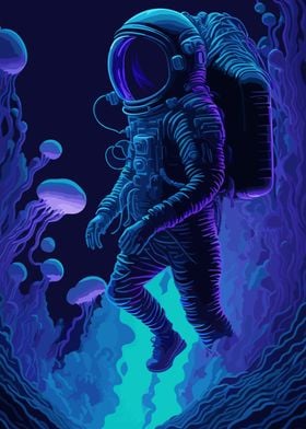 Astronaut Jellyfish Poster