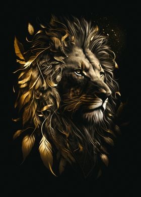 Floral lion gold black