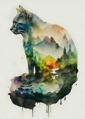 Cat nature Watercolors