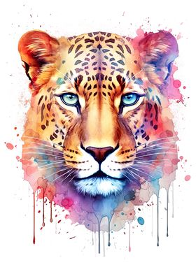 Watercolor Leopard Face