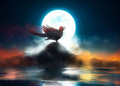 Raven on a moonlit night