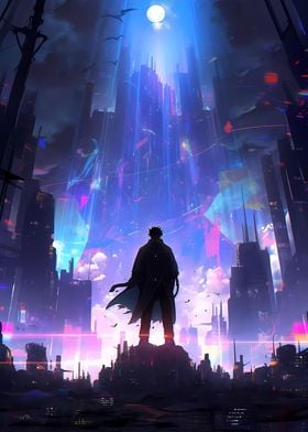 Cyberpunk Anime City Hero