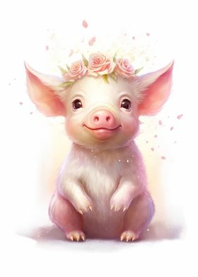 Watercolor Baby Pig Piglet