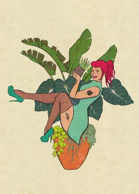 Tropical Plants Pinup Girl