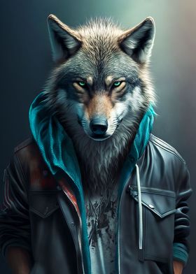 Funny Wolf with Clothes