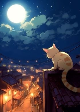 cat japan moon 