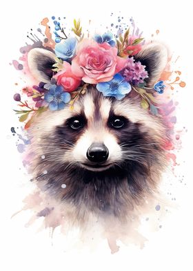 Watercolor Raccoon Art