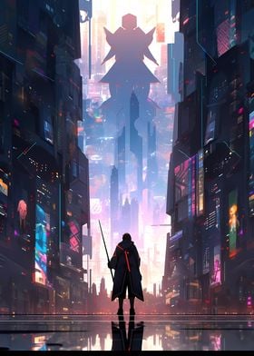 Cyberpunk Anime City Hero