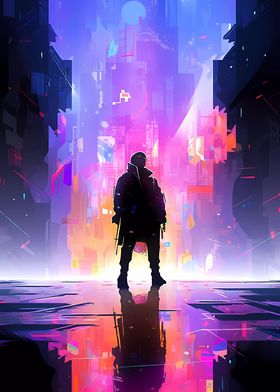 Cyberpunk Anime City Hero