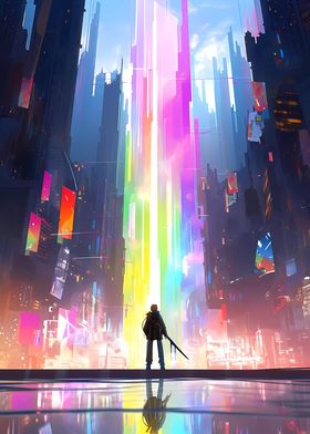 Cyberpunk Anime City Hero