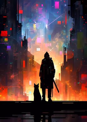 Cyberpunk Anime City Hero