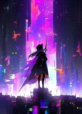 Cyberpunk Anime City Hero