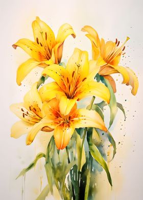 Yellow Watercolor Lilies