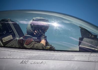 F16 Pilot in cockpit 