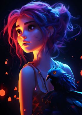 Animated Girl with Bird