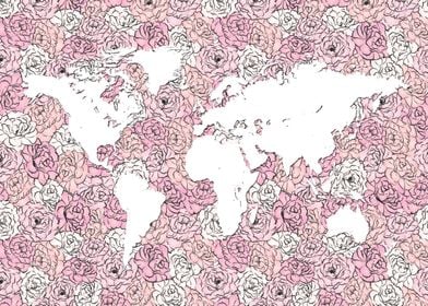 Pink peony world map