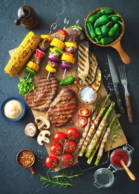 Grilled meat and vegetable