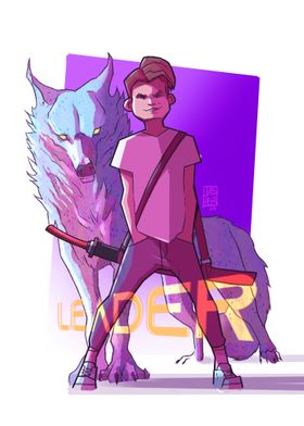 Boy with sword and wolf