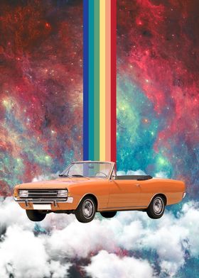 Retro Orange Car in Space 