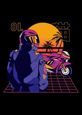 Synthwave Motorcyclist