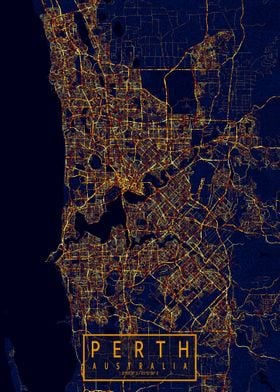 Perth Map City At Night