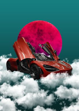 Red Sports Car in Clouds 