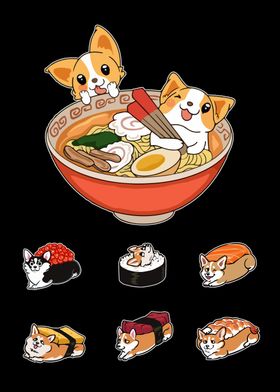 Corgi Kawaii Ramen Sushi