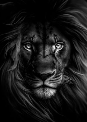 wild lion black and white