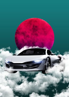 White Sports Car Clouds 